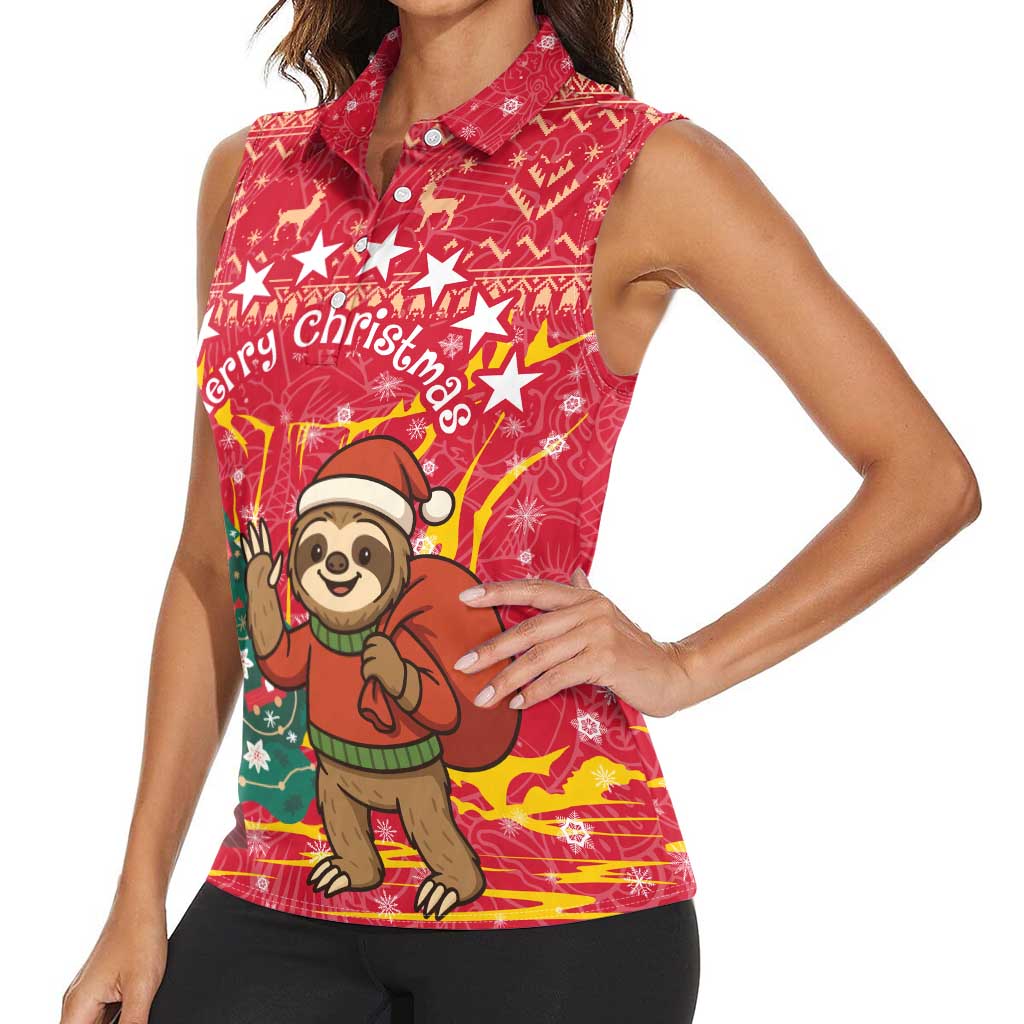 Venezuela Christmas Women Sleeveless Polo Shirt with Santa Sloth Christmas Tree Stars and Red Festive - Wonder Print Shop