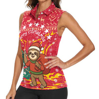 Venezuela Christmas Women Sleeveless Polo Shirt with Santa Sloth Christmas Tree Stars and Red Festive - Wonder Print Shop