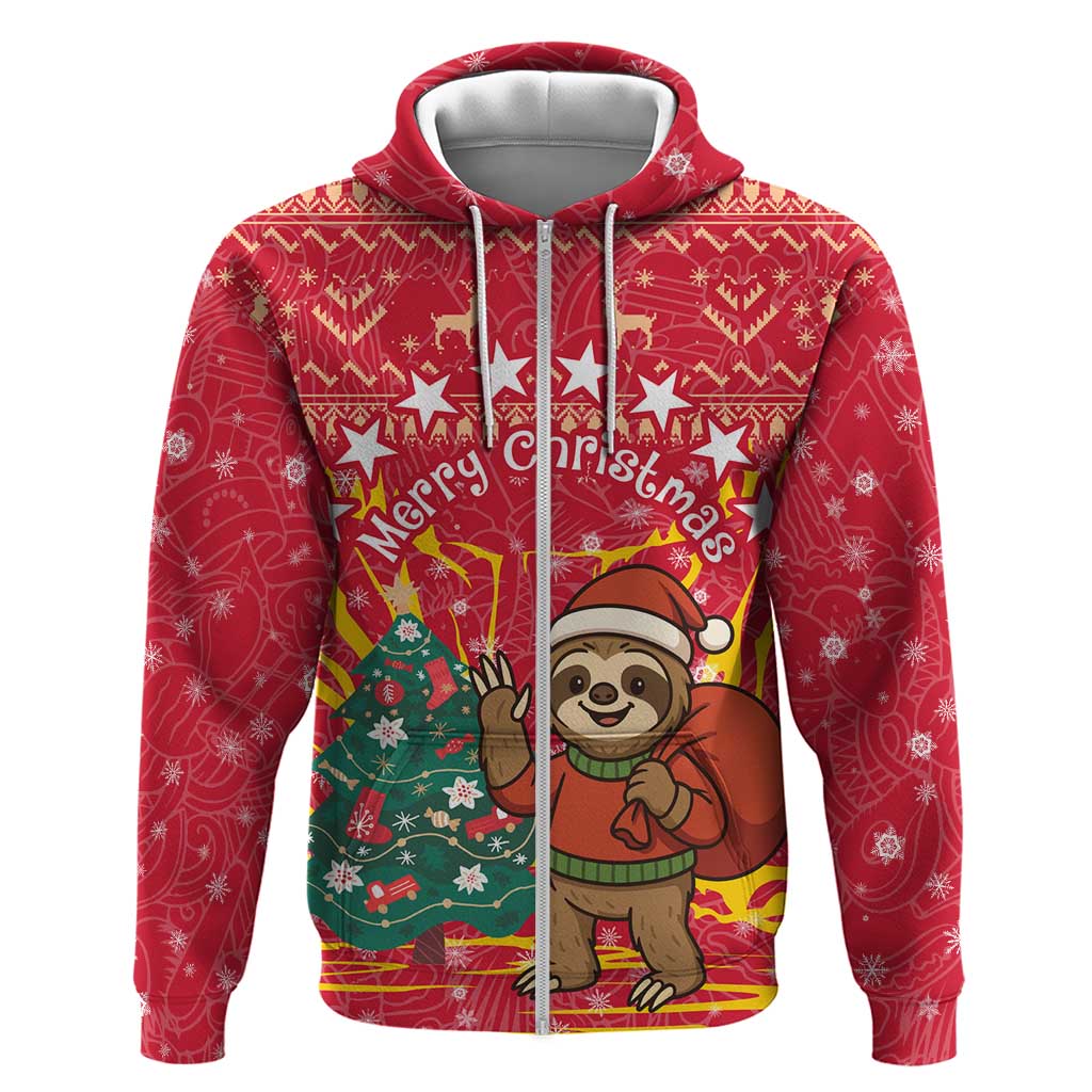 Venezuela Christmas Zip Hoodie with Santa Sloth Christmas Tree Stars and Red Festive - Wonder Print Shop