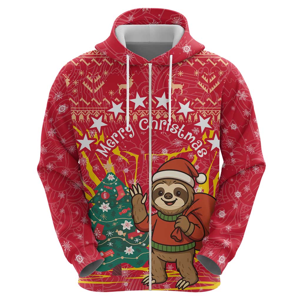 Venezuela Christmas Zip Hoodie with Santa Sloth Christmas Tree Stars and Red Festive - Wonder Print Shop