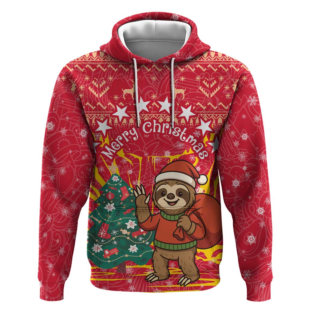 Venezuela Christmas Zip Hoodie with Santa Sloth Christmas Tree Stars and Red Festive - Wonder Print Shop