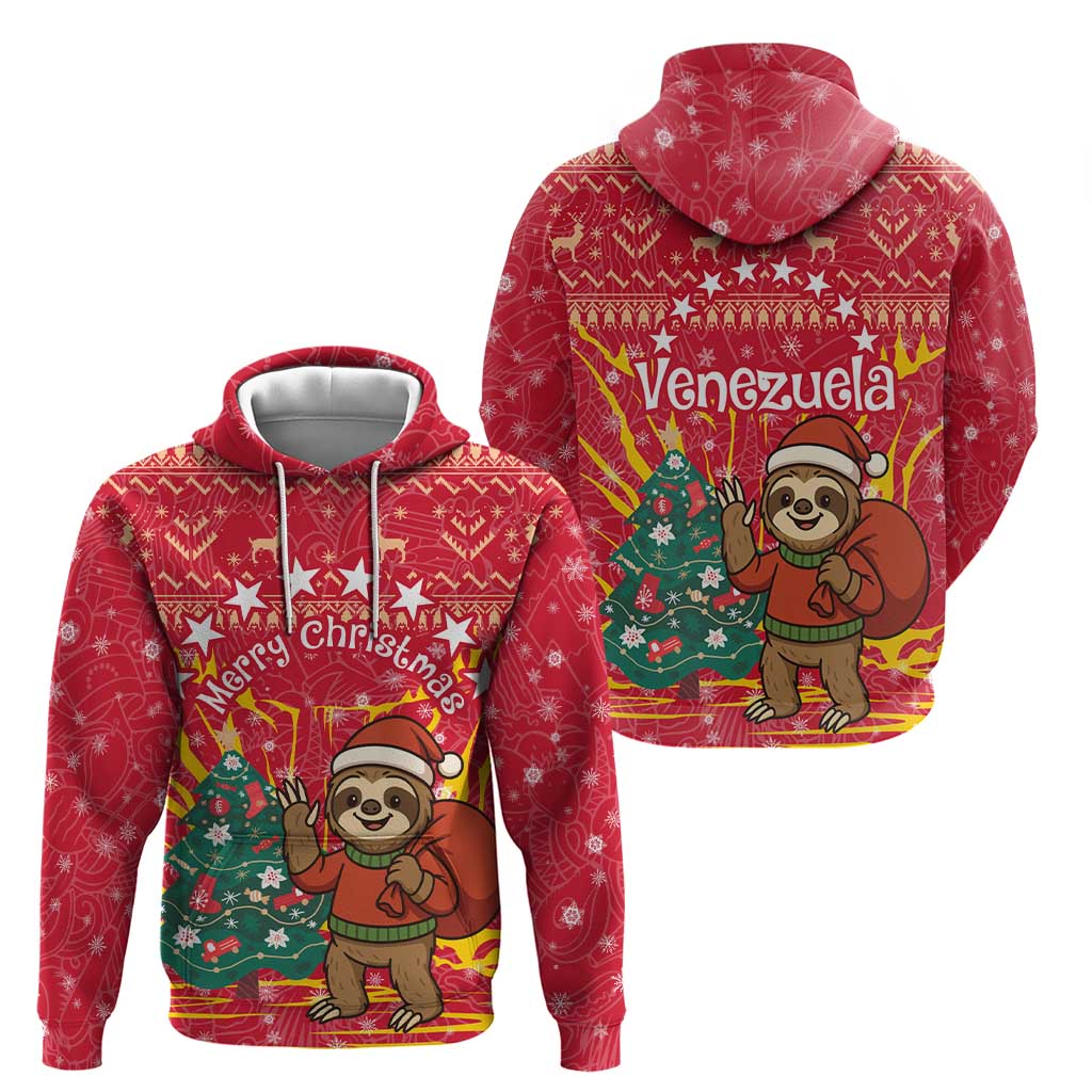 Venezuela Christmas Zip Hoodie with Santa Sloth Christmas Tree Stars and Red Festive - Wonder Print Shop