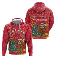 Venezuela Christmas Zip Hoodie with Santa Sloth Christmas Tree Stars and Red Festive - Wonder Print Shop