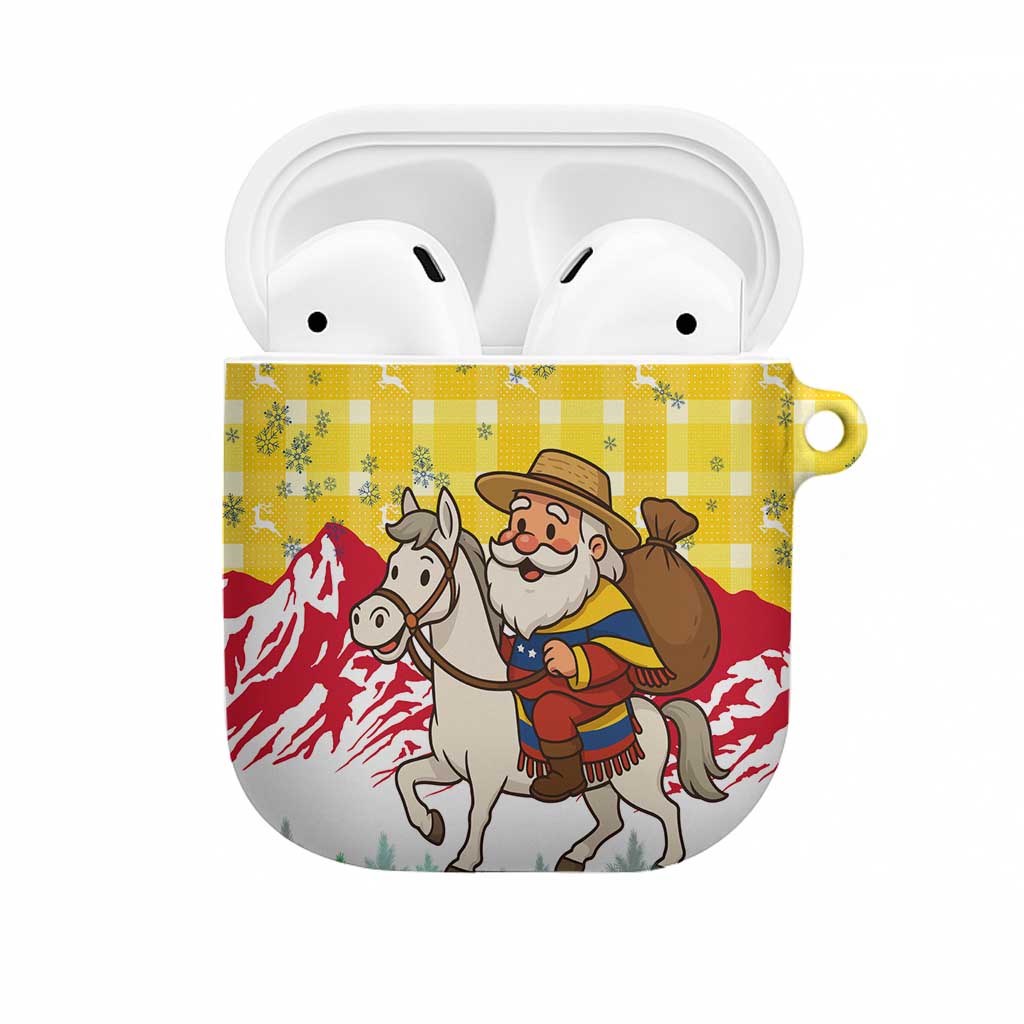 Venezuela Christmas AirPods Case with Santa on Horse Traditional Outfit Snowflakes and Yellow Plaid - Wonder Print Shop
