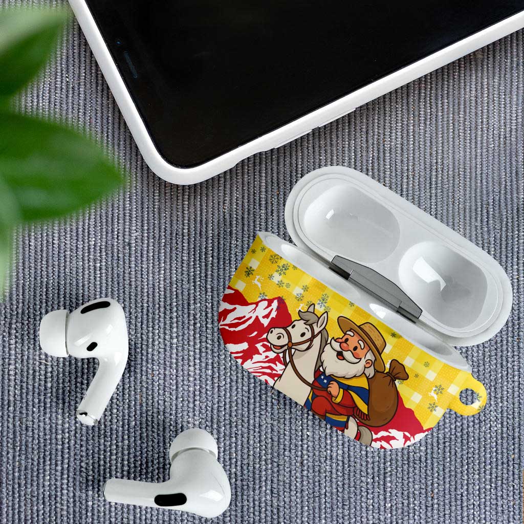 Venezuela Christmas AirPods Case with Santa on Horse Traditional Outfit Snowflakes and Yellow Plaid - Wonder Print Shop
