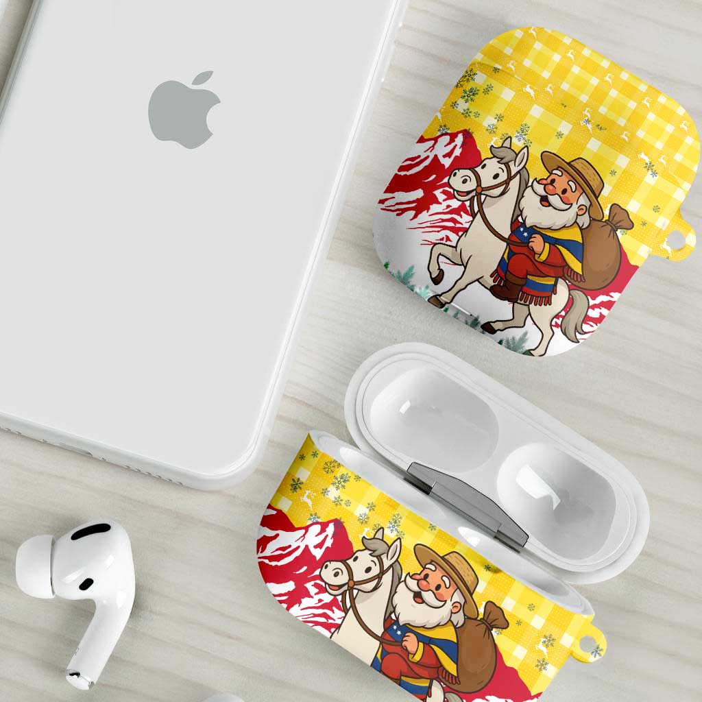 Venezuela Christmas AirPods Case with Santa on Horse Traditional Outfit Snowflakes and Yellow Plaid - Wonder Print Shop