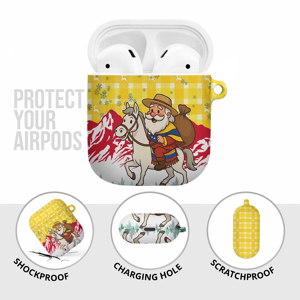Venezuela Christmas AirPods Case with Santa on Horse Traditional Outfit Snowflakes and Yellow Plaid - Wonder Print Shop