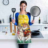 Venezuela Christmas Apron with Santa on Horse Traditional Outfit Snowflakes and Yellow Plaid - Wonder Print Shop