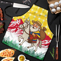 Venezuela Christmas Apron with Santa on Horse Traditional Outfit Snowflakes and Yellow Plaid - Wonder Print Shop