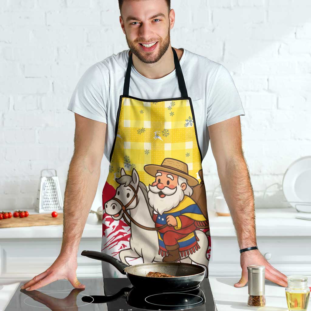 Venezuela Christmas Apron with Santa on Horse Traditional Outfit Snowflakes and Yellow Plaid - Wonder Print Shop
