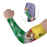 Venezuela Christmas Arm Sleeves with Santa on Horse Traditional Outfit Snowflakes and Yellow Plaid - Wonder Print Shop