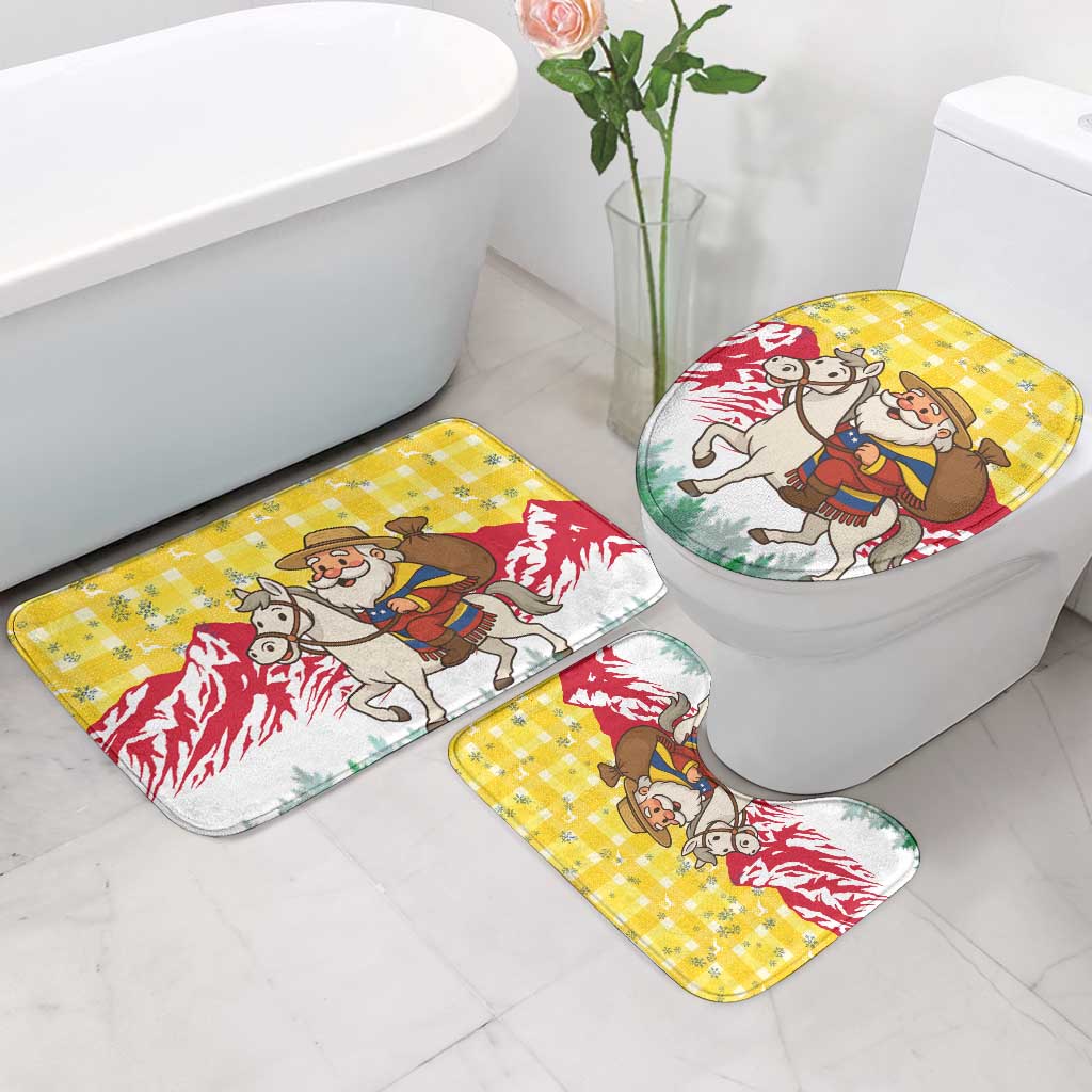 Venezuela Christmas Bathroom Set with Santa on Horse Traditional Outfit Snowflakes and Yellow Plaid - Wonder Print Shop