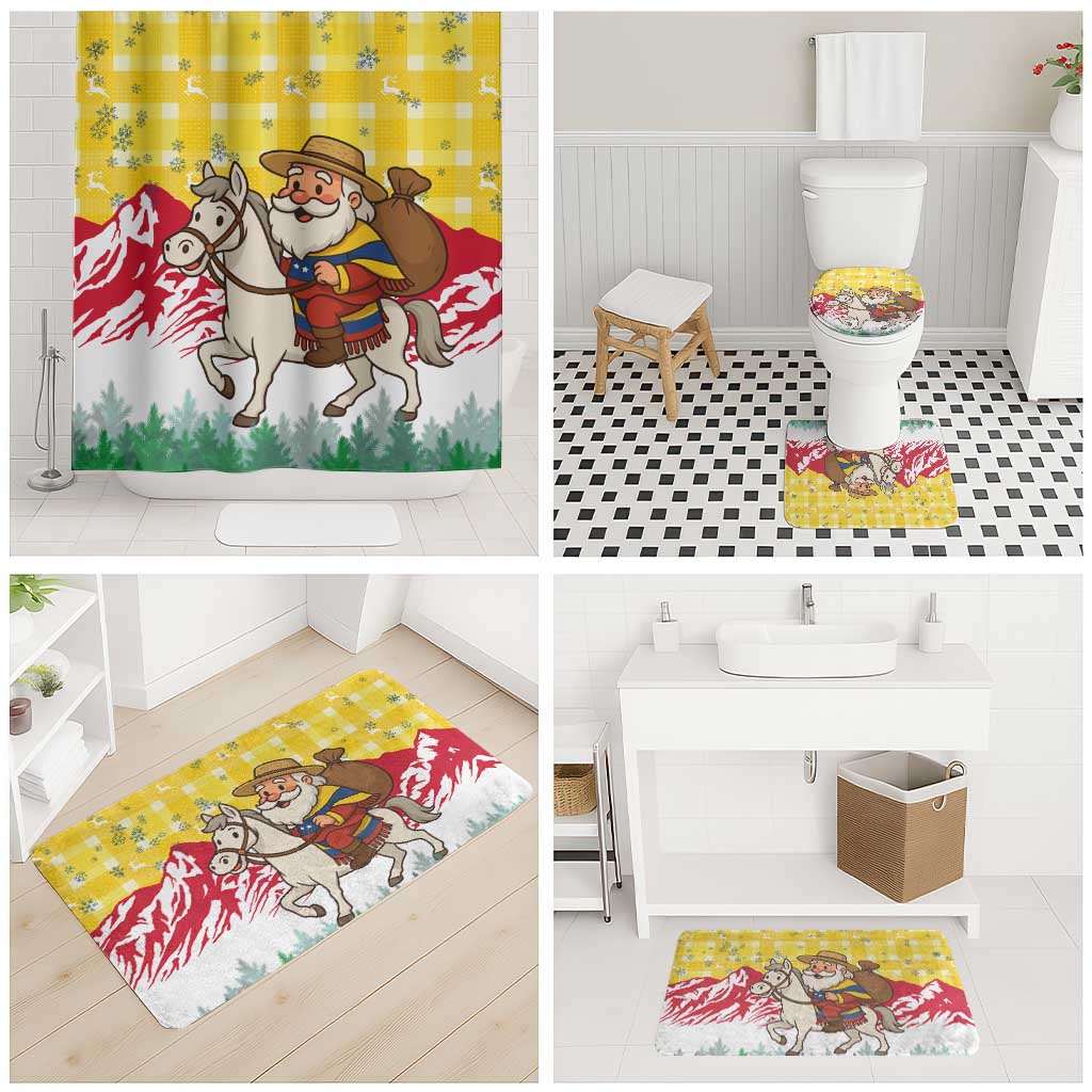 Venezuela Christmas Bathroom Set with Santa on Horse Traditional Outfit Snowflakes and Yellow Plaid - Wonder Print Shop