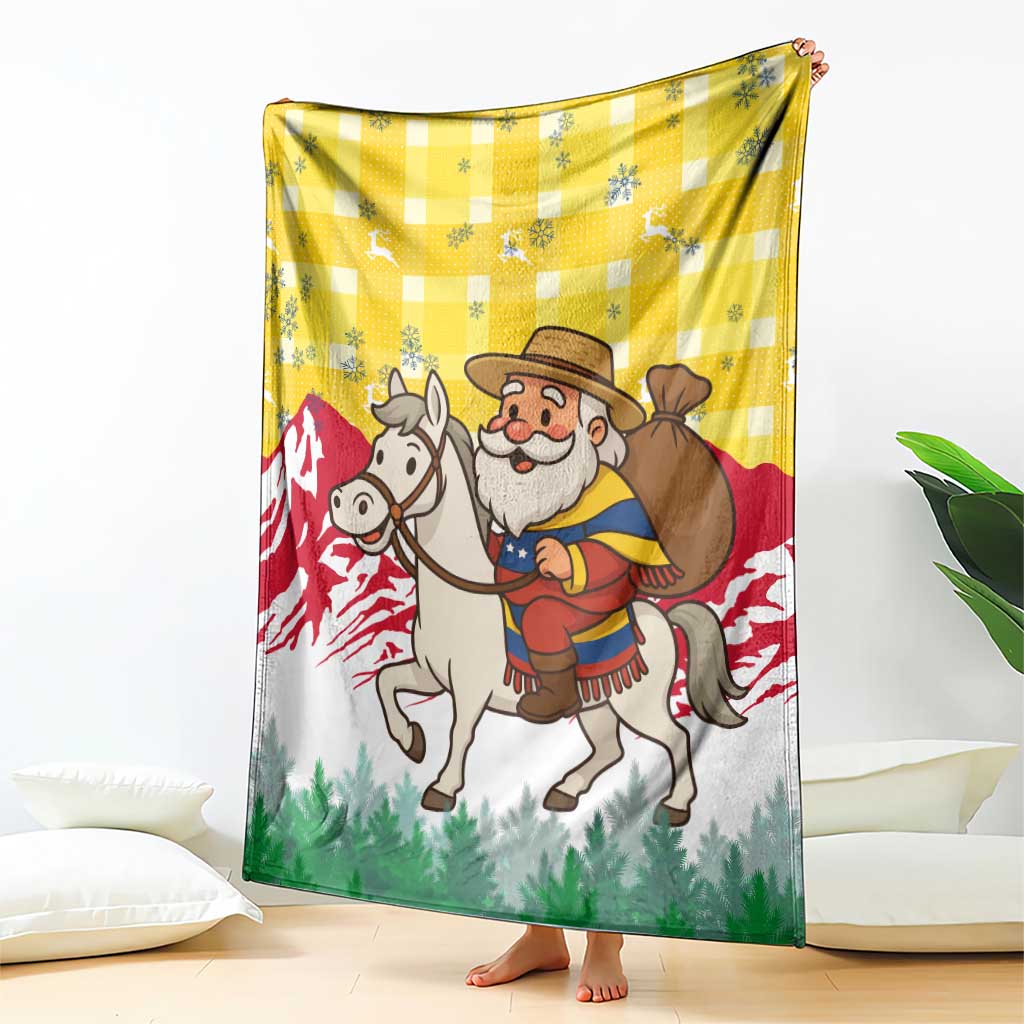Venezuela Christmas Blanket with Santa on Horse Traditional Outfit Snowflakes and Yellow Plaid - Wonder Print Shop