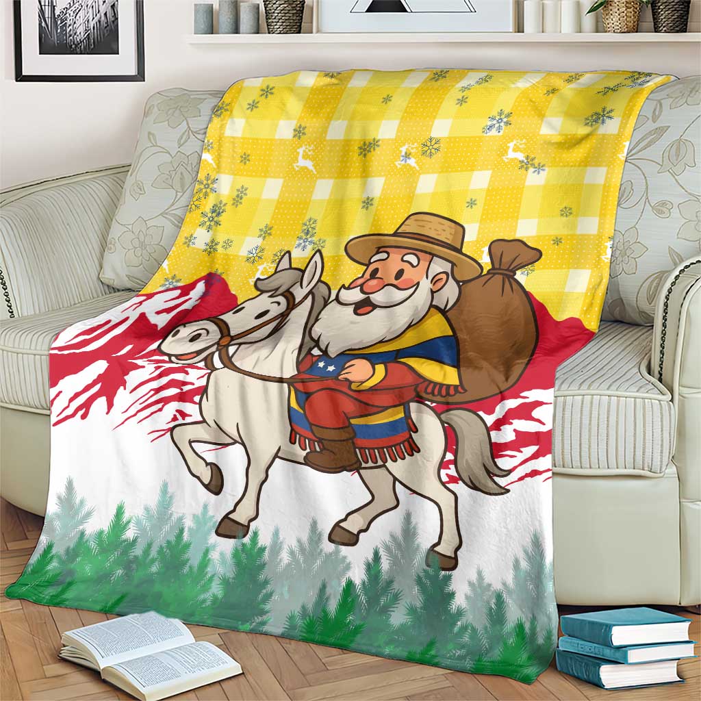 Venezuela Christmas Blanket with Santa on Horse Traditional Outfit Snowflakes and Yellow Plaid - Wonder Print Shop