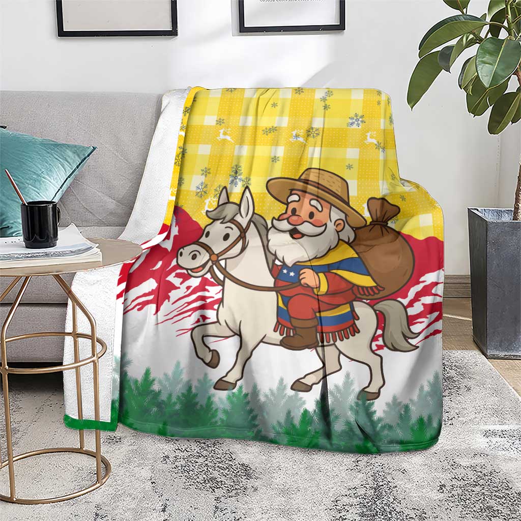 Venezuela Christmas Blanket with Santa on Horse Traditional Outfit Snowflakes and Yellow Plaid - Wonder Print Shop