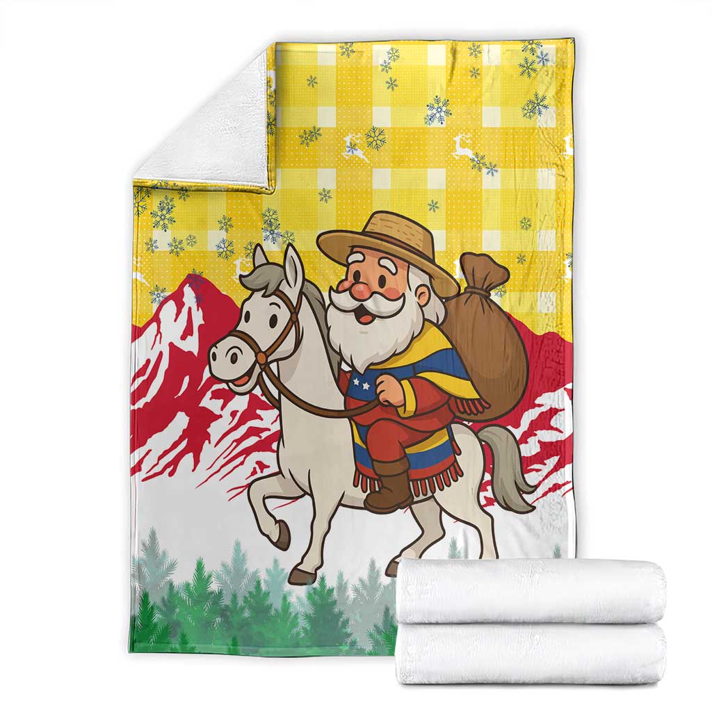 Venezuela Christmas Blanket with Santa on Horse Traditional Outfit Snowflakes and Yellow Plaid - Wonder Print Shop