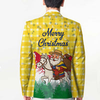 Venezuela Christmas Blazer with Santa on Horse Traditional Outfit Snowflakes and Yellow Plaid - Wonder Print Shop