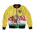 Venezuela Christmas Bomber Jacket with Santa on Horse Traditional Outfit Snowflakes and Yellow Plaid - Wonder Print Shop