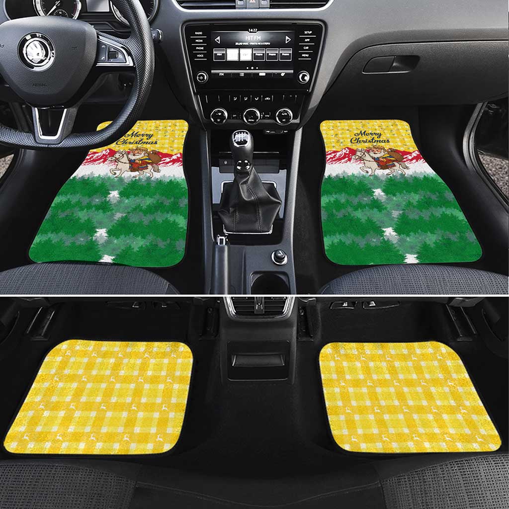 Venezuela Christmas Car Mats with Santa on Horse Traditional Outfit Snowflakes and Yellow Plaid - Wonder Print Shop