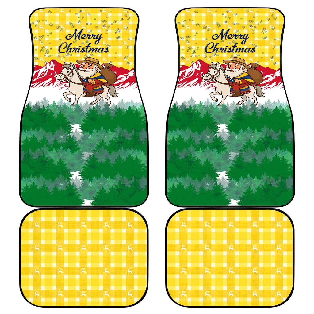 Venezuela Christmas Car Mats with Santa on Horse Traditional Outfit Snowflakes and Yellow Plaid - Wonder Print Shop
