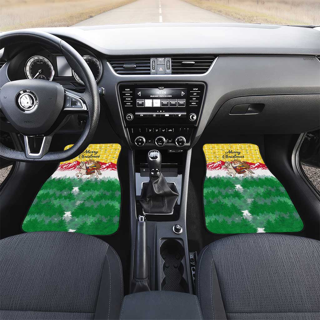 Venezuela Christmas Car Mats with Santa on Horse Traditional Outfit Snowflakes and Yellow Plaid - Wonder Print Shop