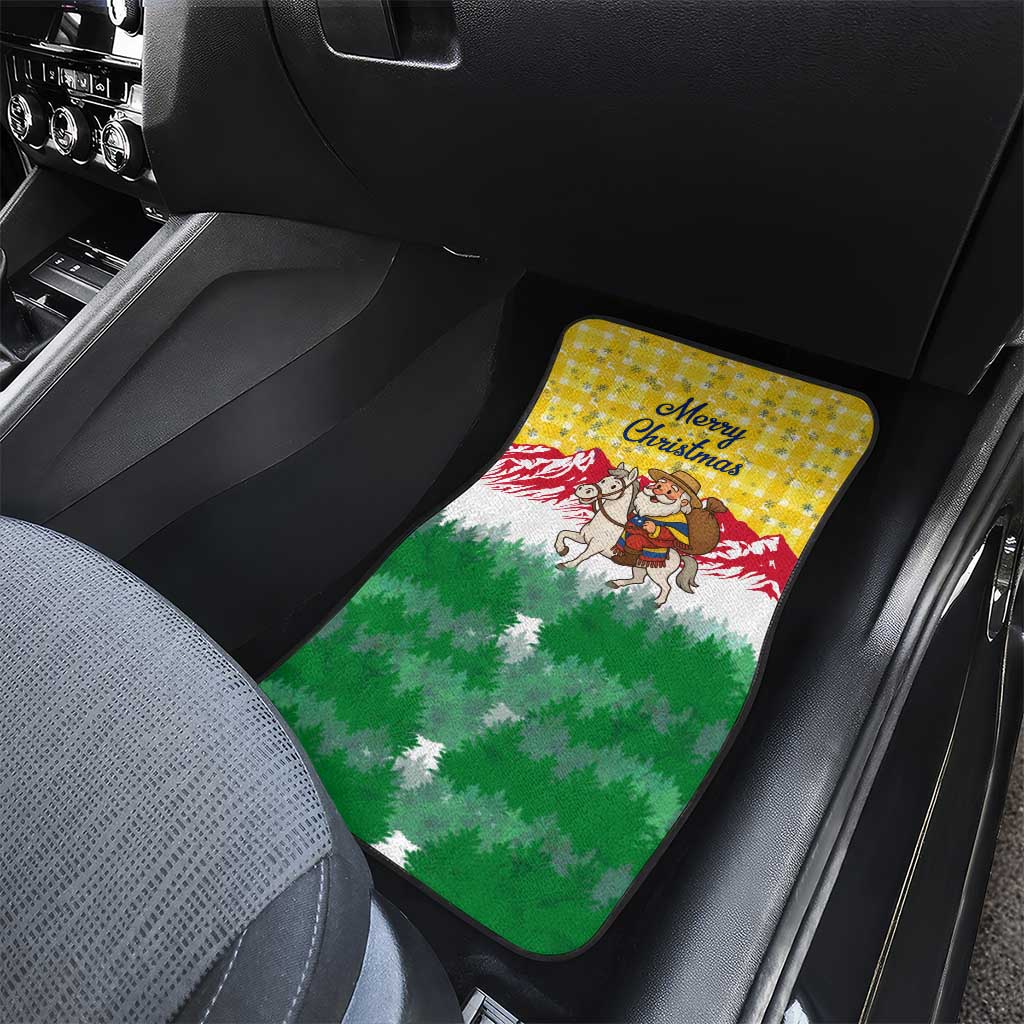 Venezuela Christmas Car Mats with Santa on Horse Traditional Outfit Snowflakes and Yellow Plaid - Wonder Print Shop