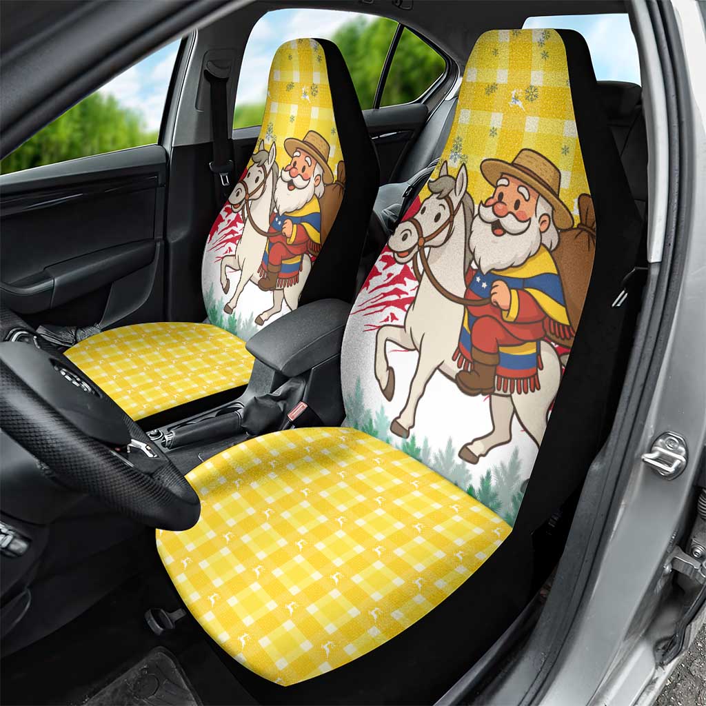 Venezuela Christmas Car Seat Cover with Santa on Horse Traditional Outfit Snowflakes and Yellow Plaid - Wonder Print Shop