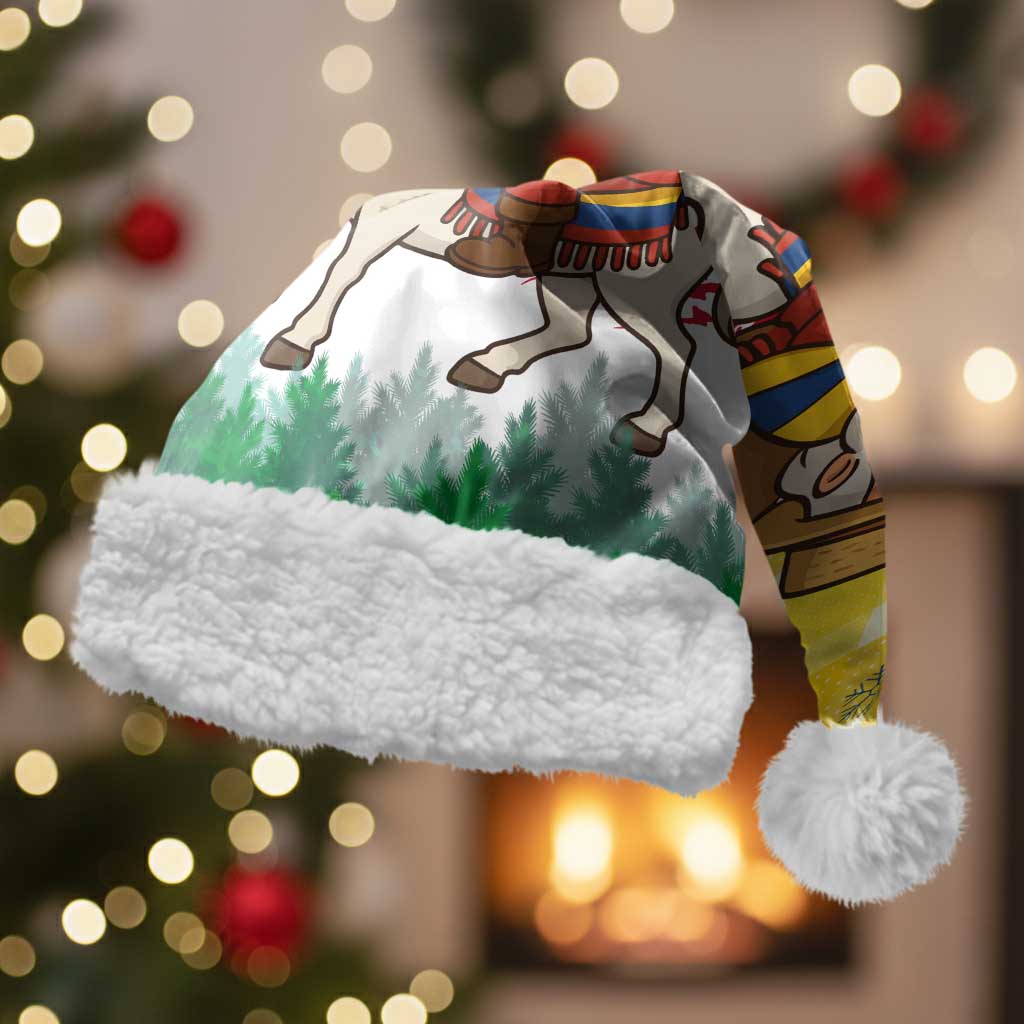 Venezuela Christmas Santa Hat with Santa on Horse Traditional Outfit Snowflakes and Yellow Plaid - Wonder Print Shop
