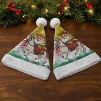 Venezuela Christmas Santa Hat with Santa on Horse Traditional Outfit Snowflakes and Yellow Plaid - Wonder Print Shop