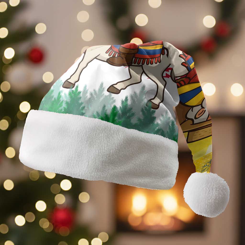 Venezuela Christmas Santa Hat with Santa on Horse Traditional Outfit Snowflakes and Yellow Plaid - Wonder Print Shop