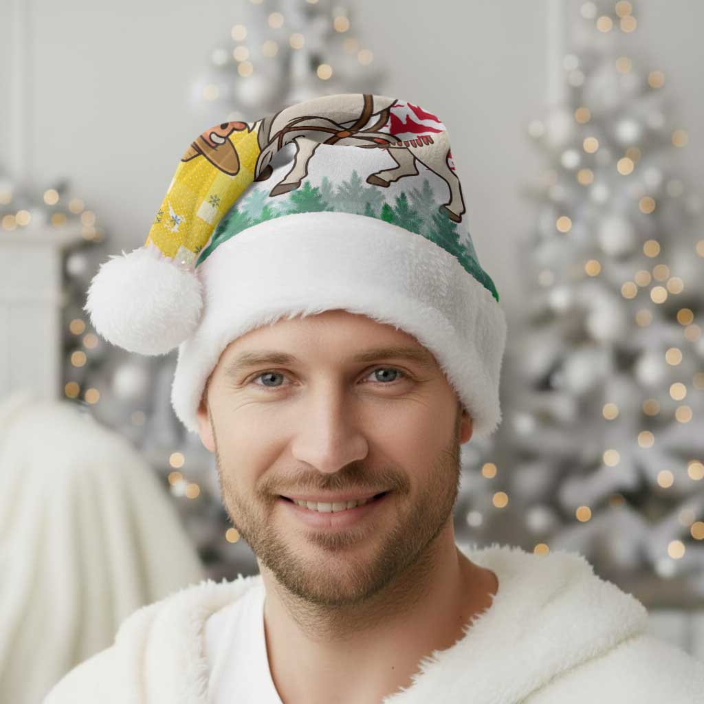 Venezuela Christmas Santa Hat with Santa on Horse Traditional Outfit Snowflakes and Yellow Plaid - Wonder Print Shop