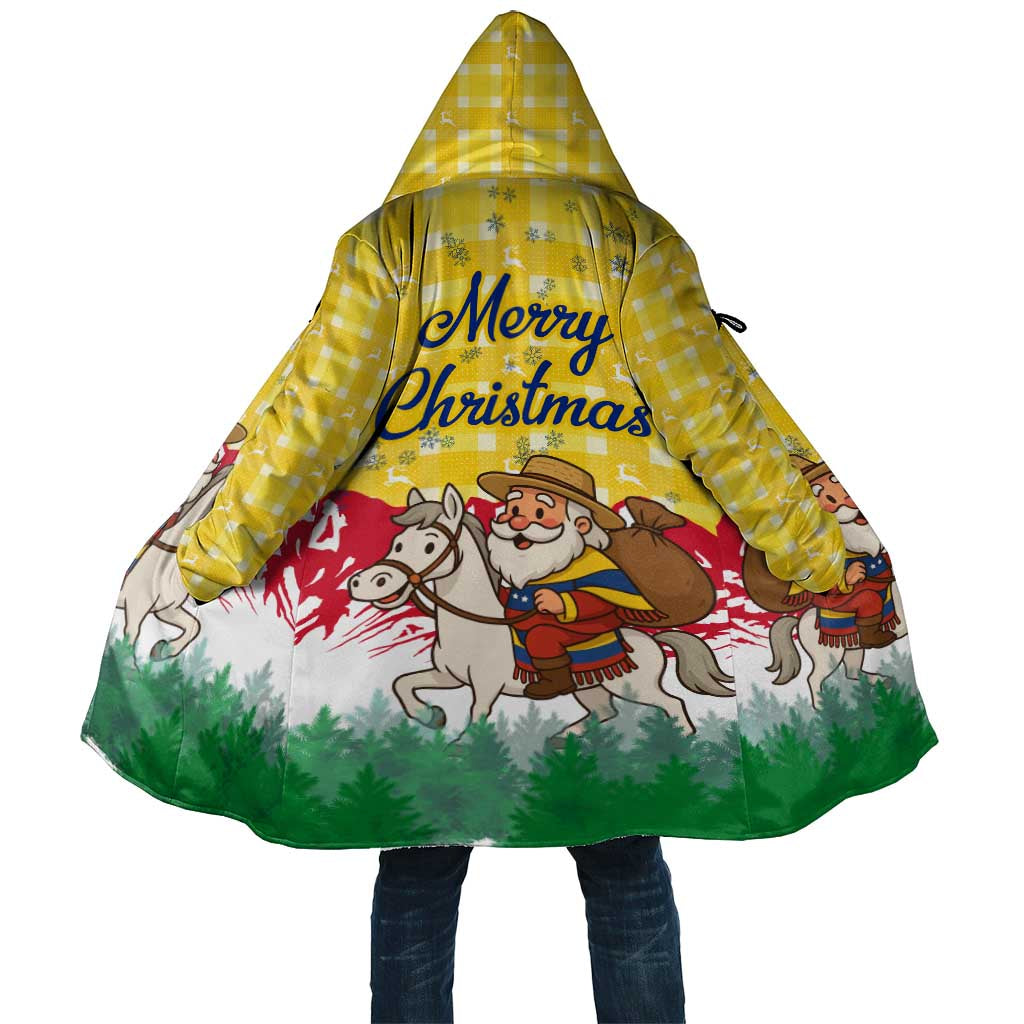 Venezuela Christmas Cloak with Santa on Horse Traditional Outfit Snowflakes and Yellow Plaid - Wonder Print Shop