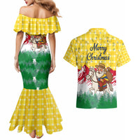 Venezuela Christmas Couples Matching Mermaid Dress and Hawaiian Shirt with Santa on Horse Traditional Outfit Snowflakes and Yellow Plaid - Wonder Print Shop