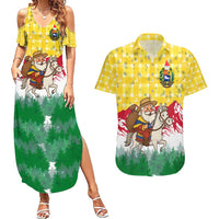 Venezuela Christmas Couples Matching Summer Maxi Dress and Hawaiian Shirt with Santa on Horse Traditional Outfit Snowflakes and Yellow Plaid - Wonder Print Shop