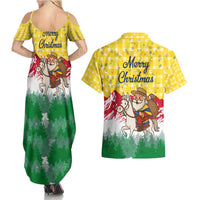 Venezuela Christmas Couples Matching Summer Maxi Dress and Hawaiian Shirt with Santa on Horse Traditional Outfit Snowflakes and Yellow Plaid - Wonder Print Shop