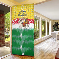 Venezuela Christmas Door Cover with Santa on Horse Traditional Outfit Snowflakes and Yellow Plaid - Wonder Print Shop