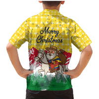 Venezuela Christmas Family Matching Mermaid Dress and Hawaiian Shirt with Santa on Horse Traditional Outfit Snowflakes and Yellow Plaid - Wonder Print Shop