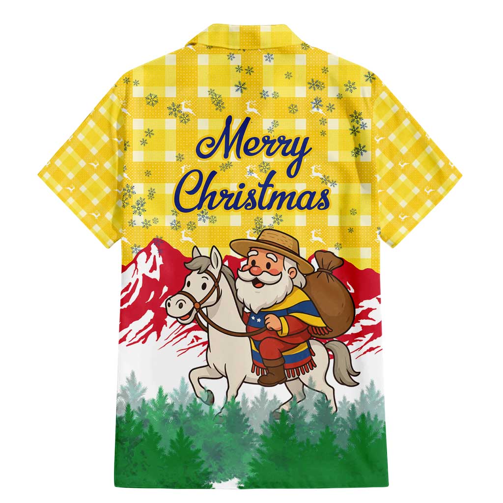 Venezuela Christmas Family Matching Mermaid Dress and Hawaiian Shirt with Santa on Horse Traditional Outfit Snowflakes and Yellow Plaid - Wonder Print Shop