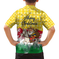 Venezuela Christmas Family Matching Off Shoulder Maxi Dress and Hawaiian Shirt with Santa on Horse Traditional Outfit Snowflakes and Yellow Plaid - Wonder Print Shop