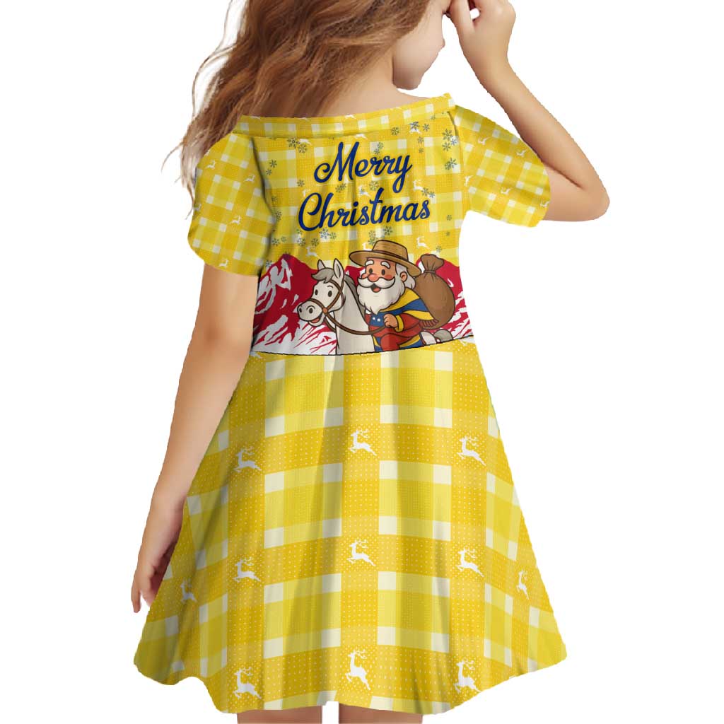 Venezuela Christmas Family Matching Off Shoulder Maxi Dress and Hawaiian Shirt with Santa on Horse Traditional Outfit Snowflakes and Yellow Plaid - Wonder Print Shop