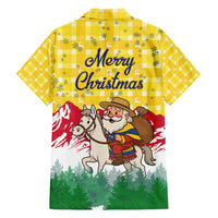 Venezuela Christmas Family Matching Off Shoulder Maxi Dress and Hawaiian Shirt with Santa on Horse Traditional Outfit Snowflakes and Yellow Plaid - Wonder Print Shop