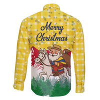Venezuela Christmas Family Matching Off Shoulder Maxi Dress and Hawaiian Shirt with Santa on Horse Traditional Outfit Snowflakes and Yellow Plaid - Wonder Print Shop