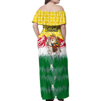 Venezuela Christmas Family Matching Off Shoulder Maxi Dress and Hawaiian Shirt with Santa on Horse Traditional Outfit Snowflakes and Yellow Plaid - Wonder Print Shop