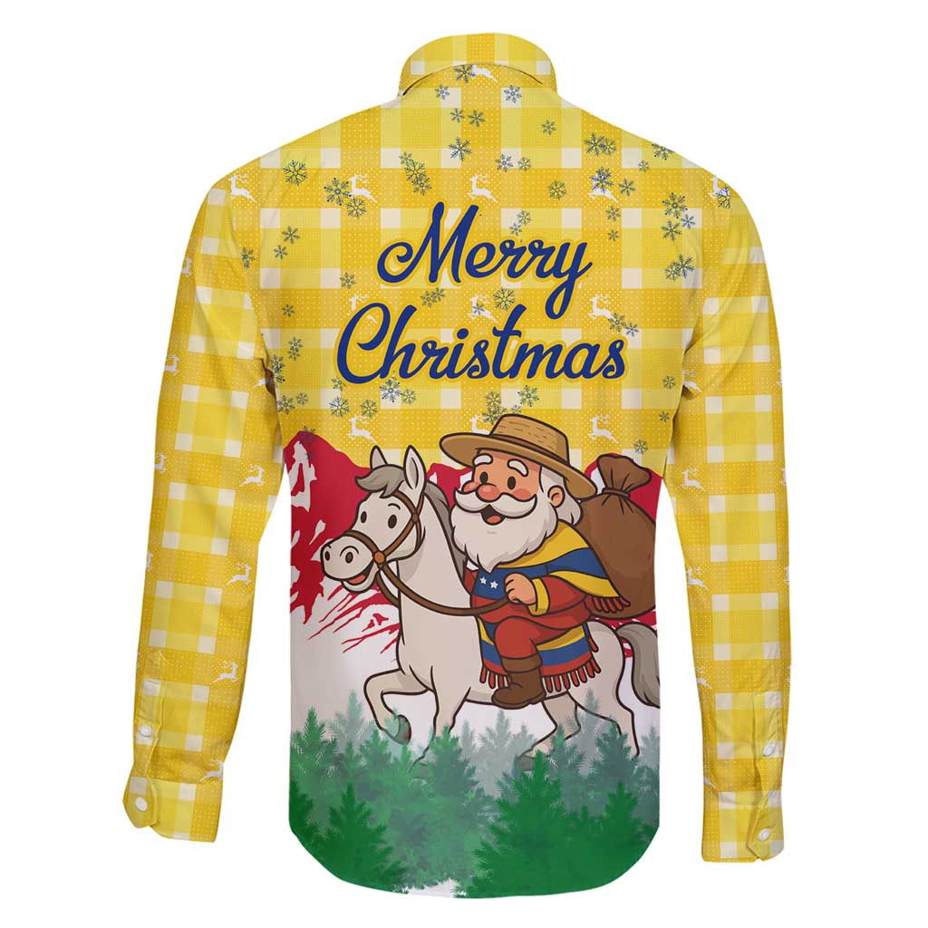 Venezuela Christmas Family Matching Puletasi and Hawaiian Shirt with Santa on Horse Traditional Outfit Snowflakes and Yellow Plaid - Wonder Print Shop
