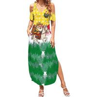Venezuela Christmas Family Matching Summer Maxi Dress and Hawaiian Shirt with Santa on Horse Traditional Outfit Snowflakes and Yellow Plaid - Wonder Print Shop