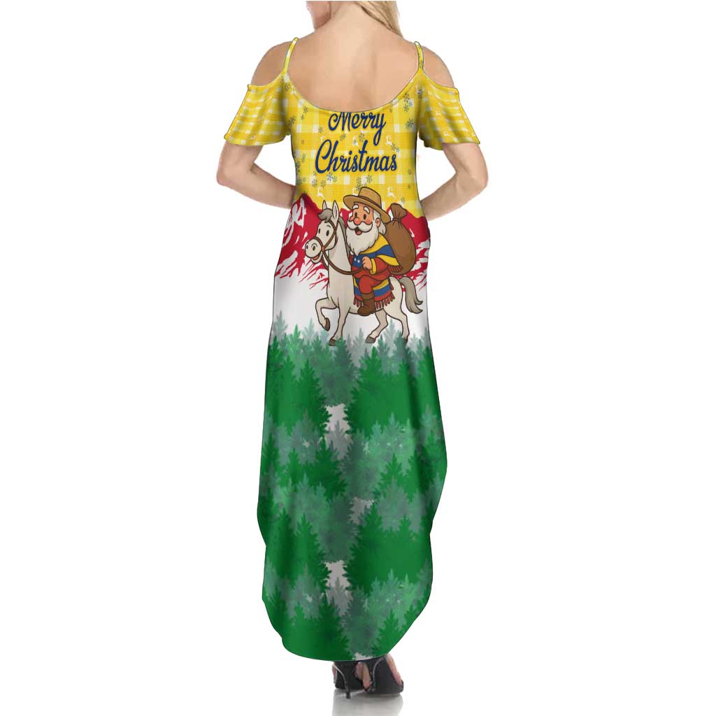 Venezuela Christmas Family Matching Summer Maxi Dress and Hawaiian Shirt with Santa on Horse Traditional Outfit Snowflakes and Yellow Plaid - Wonder Print Shop