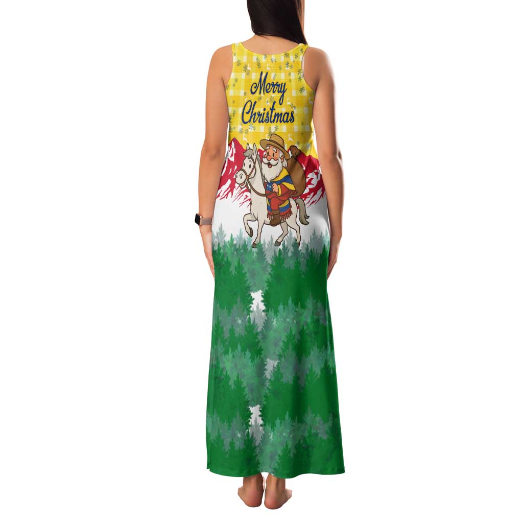 Venezuela Christmas Family Matching Tank Maxi Dress and Hawaiian Shirt with Santa on Horse Traditional Outfit Snowflakes and Yellow Plaid - Wonder Print Shop