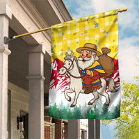 Venezuela Christmas Garden Flag with Santa on Horse Traditional Outfit Snowflakes and Yellow Plaid - Wonder Print Shop