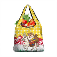 Venezuela Christmas Grocery Bag with Santa on Horse Traditional Outfit Snowflakes and Yellow Plaid - Wonder Print Shop